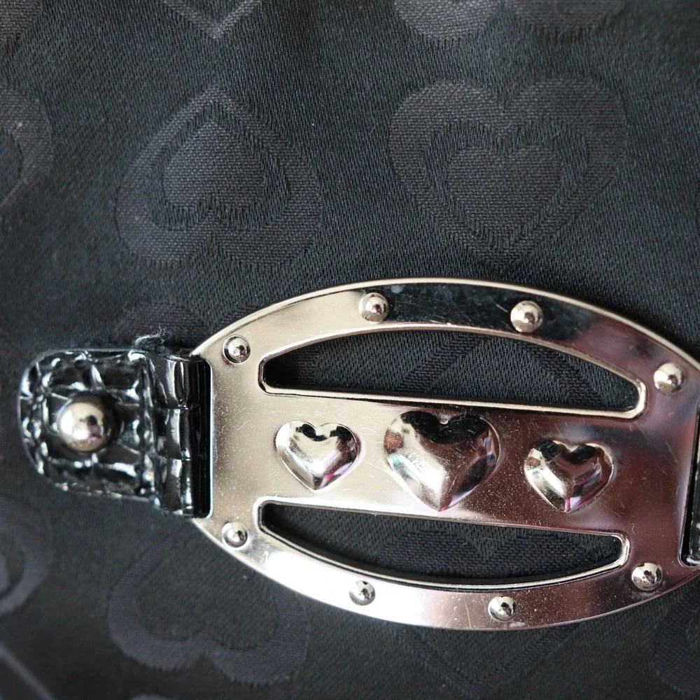Black Hearts Pattern Y2K Crocodile Crossbody Shoulder Bag‎ Silver Buckle Vintage